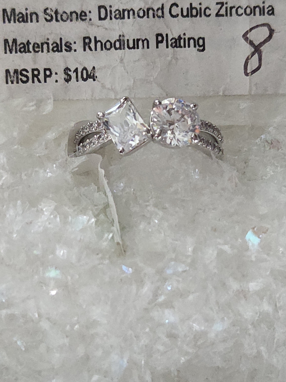 "Diana Ring" Rhodium-Plated Cubic Zirconia Double-Stone Ring - Size 8